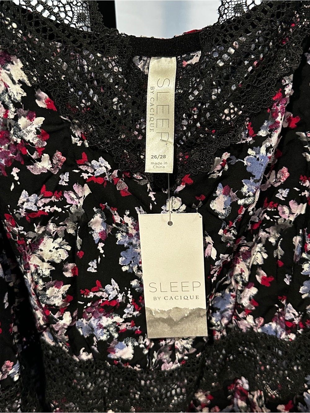 Cacique Black Nightdress with Pink, Purple & White Floral